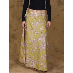 Exotic India Floral Printed Pure Cotton Wrap-Around Maxi Skirt-picture-29