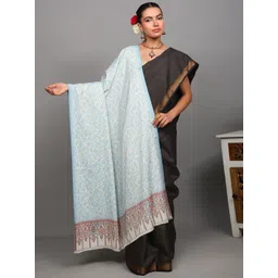 Exotic India Floral Woven Design Woollen Shawl With Woven Floral Leaves Jaal From Punjab-picture-40
