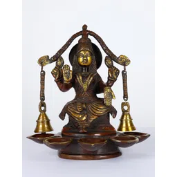 Exotic India Goddess Lakshmi Five Wicks Lamp With Bells-picture-36