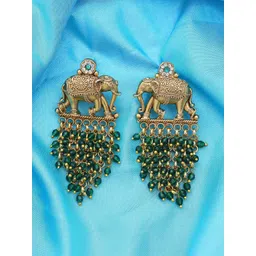 Exotic India Gold Plated Artificial Stones and Beads Elephant Shaped Chandbalis Earrings-image-15