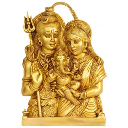 Exotic India Gold-Tone Baby Ganesha With Shiva Parvati Brass Wall Hanging-picture-37