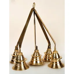Exotic India Gold Toned 5 Pieces Textured Pooja Hanging Bells-picture-19