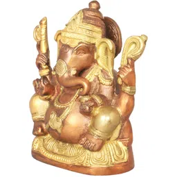 Exotic India Gold-Toned & Brown Bhagawan Ganesha Religious Idol Showpiece-picture-27