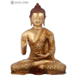 Exotic India Gold Toned & Brown Buddha Brass Idol Showpiece-picture-22