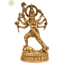 Exotic India Gold-Toned & Brown Goddess Durga Religious Idol Showpiece image 1