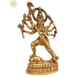 Exotic India Gold-Toned & Brown Goddess Durga Religious Idol Showpiece image 4