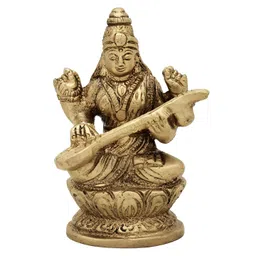 Exotic India Gold-Toned & Brown Goddess Saraswati Religious Idol Showpiece-picture-11