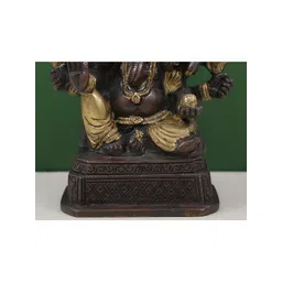 Exotic India Gold Toned & Brown Panch-Mukhi Ganesha Religious Brass Idol Showpiece-picture-31