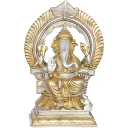 Exotic India Gold Toned & Silver Toned Lord Ganesha Religious Brass Idol Showpiece-picture-24