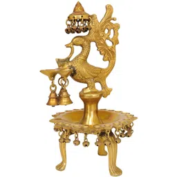 Exotic India Gold Toned Brass Mayura Lamp-picture-30