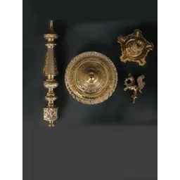 Exotic India Gold Toned Brass Peacock Ritual Diya-picture-40