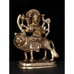Exotic India Gold-Toned Goddess Durga Brass Showpiece-picture-19