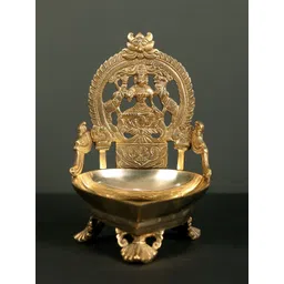 Exotic India Gold Toned Goddess Gajalakshmi Oil Lamp-image-24