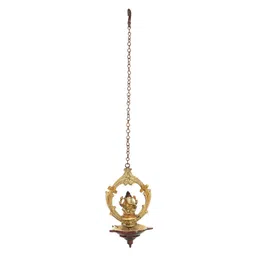 Exotic India Gold Toned Lord Ganesha Roof Hanging Brass Lamp-picture-18