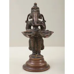 Exotic India Gold Toned Lord Ganesha Twin Lamps Showpiece-picture-14