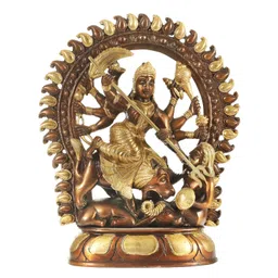 Exotic India Gold-Toned Mahishasura-Mardini Goddess Durga Religious Idol Showpiece-picture-23