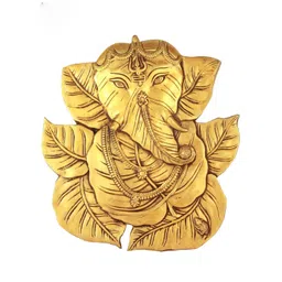 Exotic India Gold-Toned Pipal Leaves Ganesha Brass Wall Art-picture-22