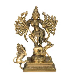 Exotic India Gold-Toned Religious Brass Mahishasur Mardini Mother Goddess Durga Showpiece-picture-26