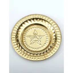 Exotic India Gold Toned Textured Brass Floral Design Pooja Plate-picture-40