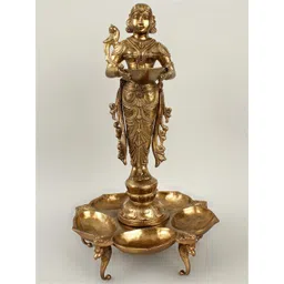 Exotic India Gold Toned Textured Brass Pooja Diya-picture-23