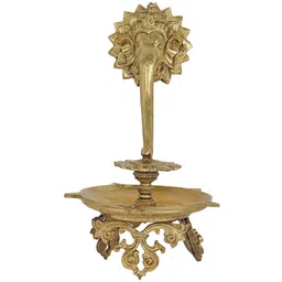 Exotic India Gold Toned Textured Brass Pooja Diya-picture-26