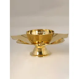 Exotic India Gold Toned Textured Brass Pooja Diya-picture-28