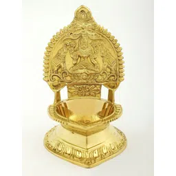 Exotic India Gold Toned Textured Brass Pooja Diya-picture-27