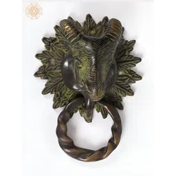 Exotic India Green 6" Brass Goat Door Knocker-image-33