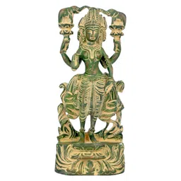 Exotic India Green & Beige Gajalakshmi Brass Idol Showpiece-picture-23