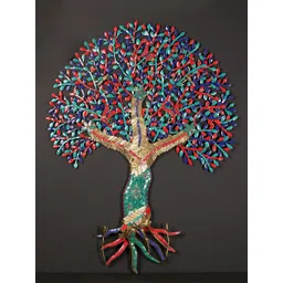 Exotic India Green & Blue Brass Textured Tree With Inlay Wall Hanging-image-34