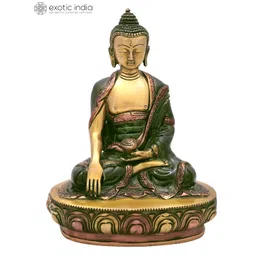 Exotic India Green & Brown Lord Buddha In Mara Vijay Idol Showpiece-picture-34
