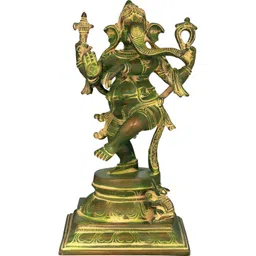 Exotic India Green & Gold-Toned Adorably Dancing Ganesha Religious Idol Showpiece-picture-24