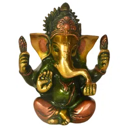 Exotic India Green & Gold-Toned Bhagawan Ganesha Religious Idol Showpiece-picture-13