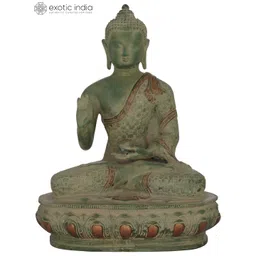 Exotic India Green & Gold Toned Buddha Brass Idol Showpiece-picture-32