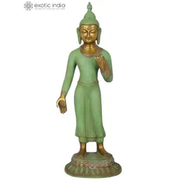 Exotic India Green & Gold-Toned Buddha Figurine Showpiece-image-48