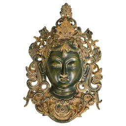 Exotic India Green & Gold-Toned Tibetan Buddhist Brass Wall Hanging-picture-34