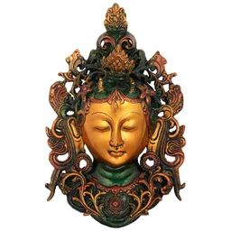 Exotic India Green & Gold-Toned Tibetan Buddhist Tara Brass Hanging Wall Mask-picture-39