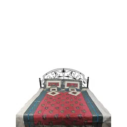 Exotic India Green & Maroon Ethnic Motifs 300 TC Queen Bedsheet With Pillow Covers-image-37