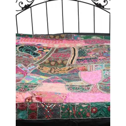 Exotic India Green & Pink Ethnic Motifs Cotton 300 TC Queen Bedsheet - 2.43 m x 1.98 m-image-38