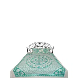 Exotic India Green & White Ethnic Motifs 300 TC Cotton Queen Bedsheet with 2 Pillow Covers-image-41