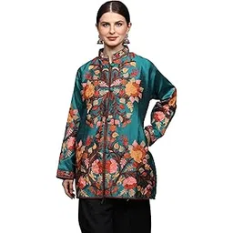 exotic india Kashmiri Art Silk Short Jacket with Multicolor Aari Embroidered Flowers Ethnic Design Coat, Jacket for Women's-picture-52
