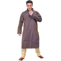 Exotic India Mandarin Collar Straight Kurta With Trouser-picture-22