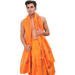 Exotic India Men Art Silk Dhoti and Angavastram image 2