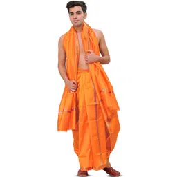 Exotic India Men Art Silk Dhoti and Angavastram image 1