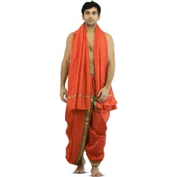 Exotic India Men Art Silk Ready to Wear Dhoti and Angavastram Set-picture-12