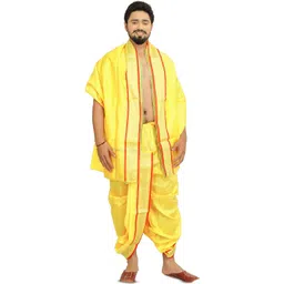 Exotic India Men Art Silk Ready to Wear Dhoti and Veshti Set with Woven Golden Border-picture-24