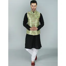 Exotic India Men Asymmetric Gold-Tone Brocade Nehru Jacket-picture-38