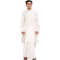 Exotic India Men Solid Cotton Kurta with Dhoti Pant-picture-10