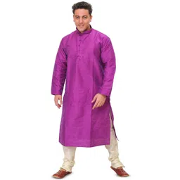 Exotic India Men Solid Mandarin CollarKurta with Churidar-picture-36