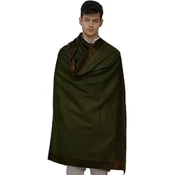 exotic india Plain Men's Shawl with Brown Woven Border - Pure Wool-picture-41